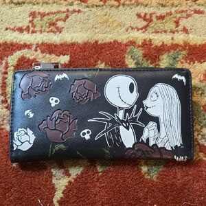 The Nightmare Before Christmas Jack & Sally Black Wallet with Roses